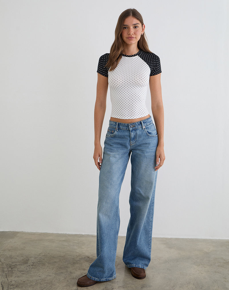 Agneta Tee in White and Black with Micro Polka Print