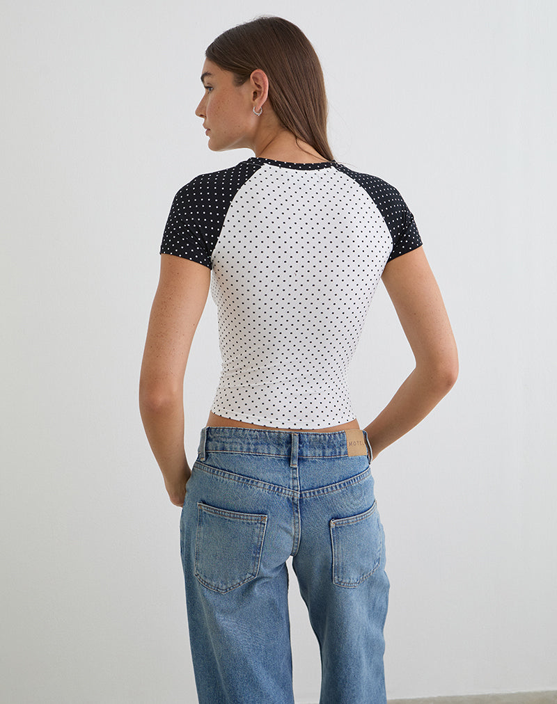 Agneta Tee in White and Black with Micro Polka Print