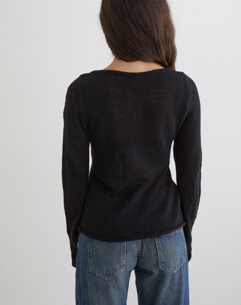 Aika Long Sleeve Top in Sheer Knit Black
