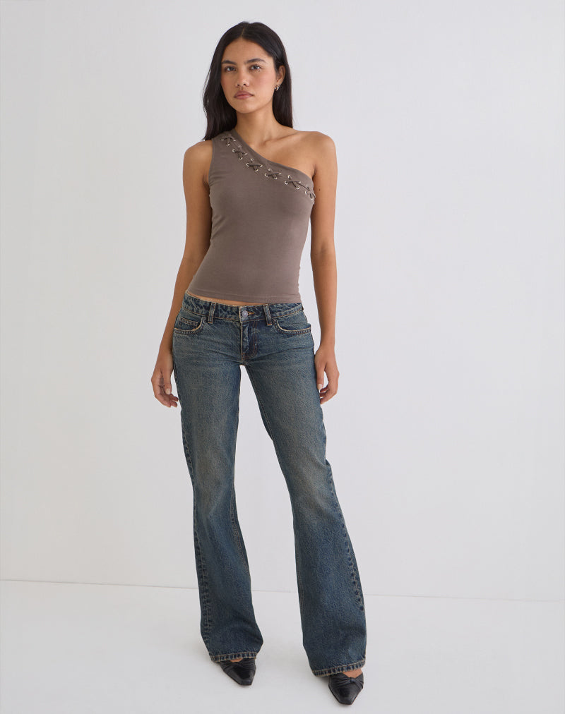 Chivago Cross Lace Up Top in Coffee Quartz