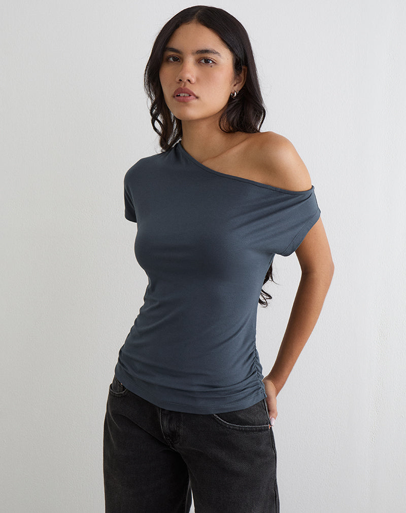 Danama One Shoulder Top in Jersey Ocean Storm