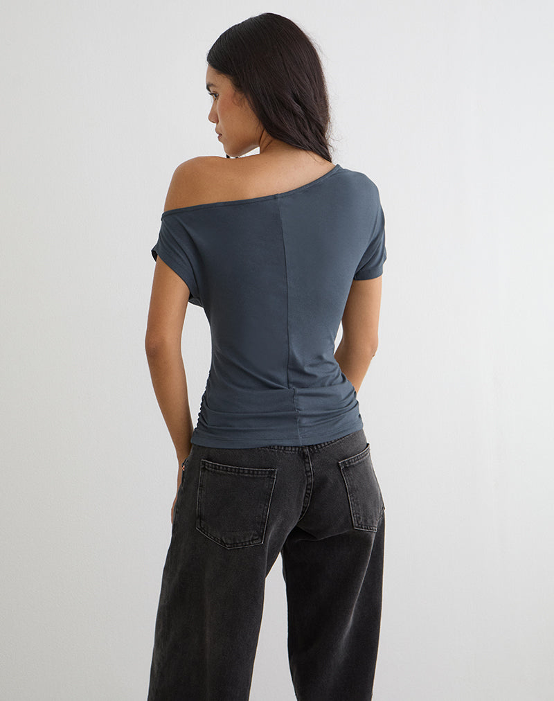 Danama One Shoulder Top in Jersey Ocean Storm
