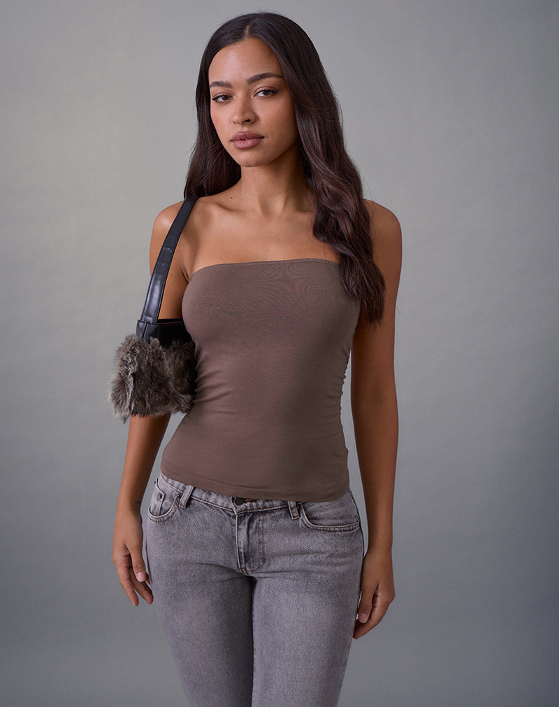 Foster Bandeau Top in Rayon Jersey Deep Taupe
