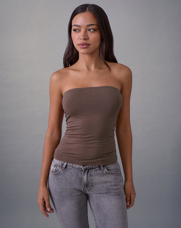 Foster Bandeau Top in Rayon Jersey Deep Taupe