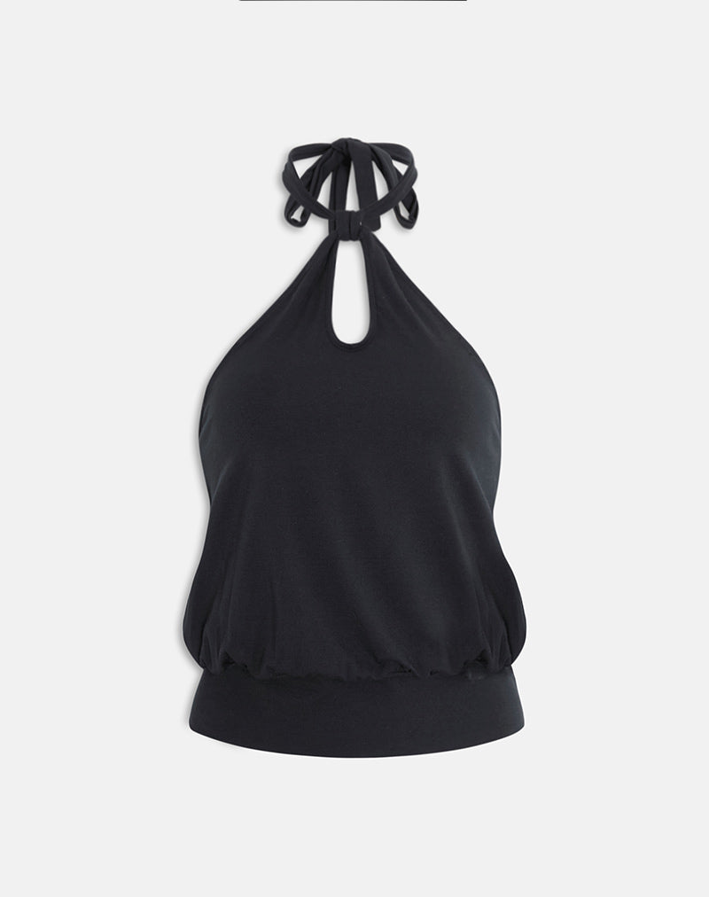 Giunea Knot Halterneck Top in Black