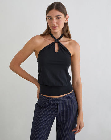 Giunea Knot Halterneck Top in Black