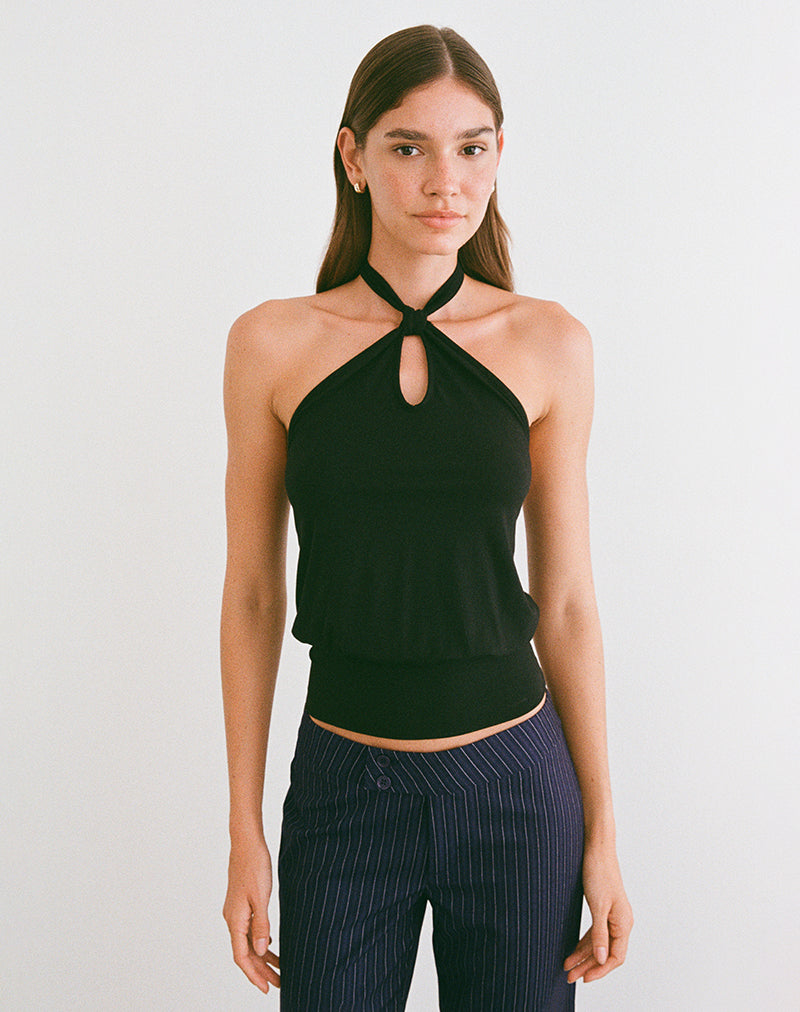 Giunea Knot Halterneck Top in Black