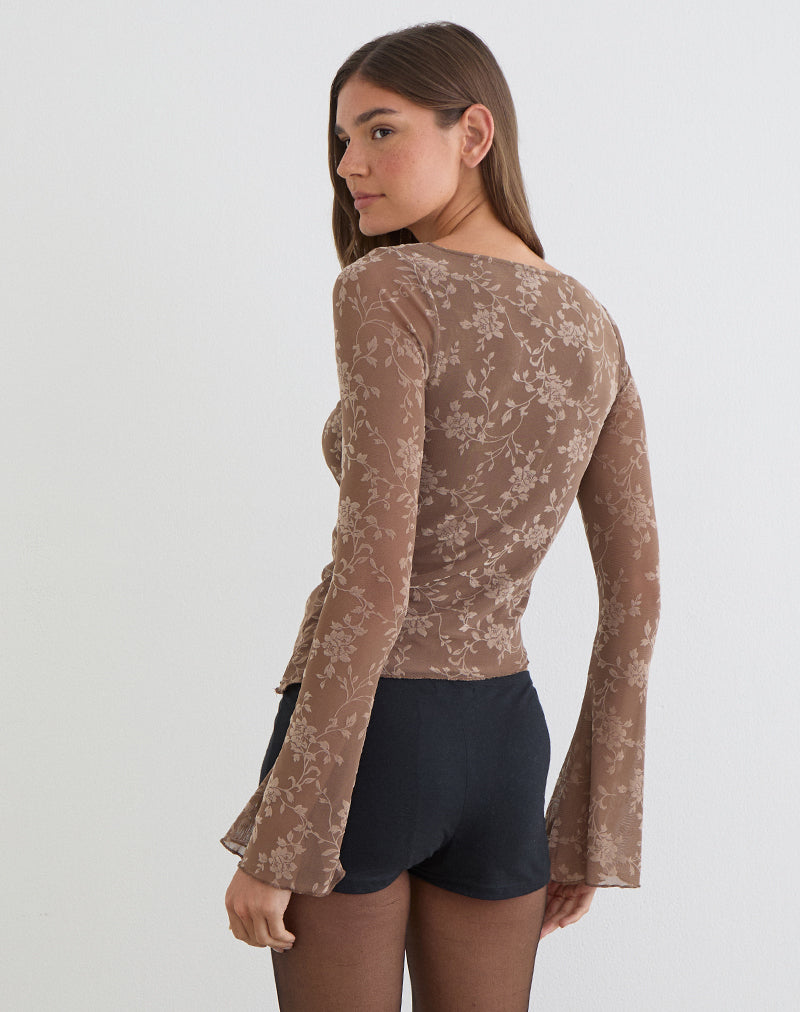 Lakya Top in Leafy Flock Dark Taupe