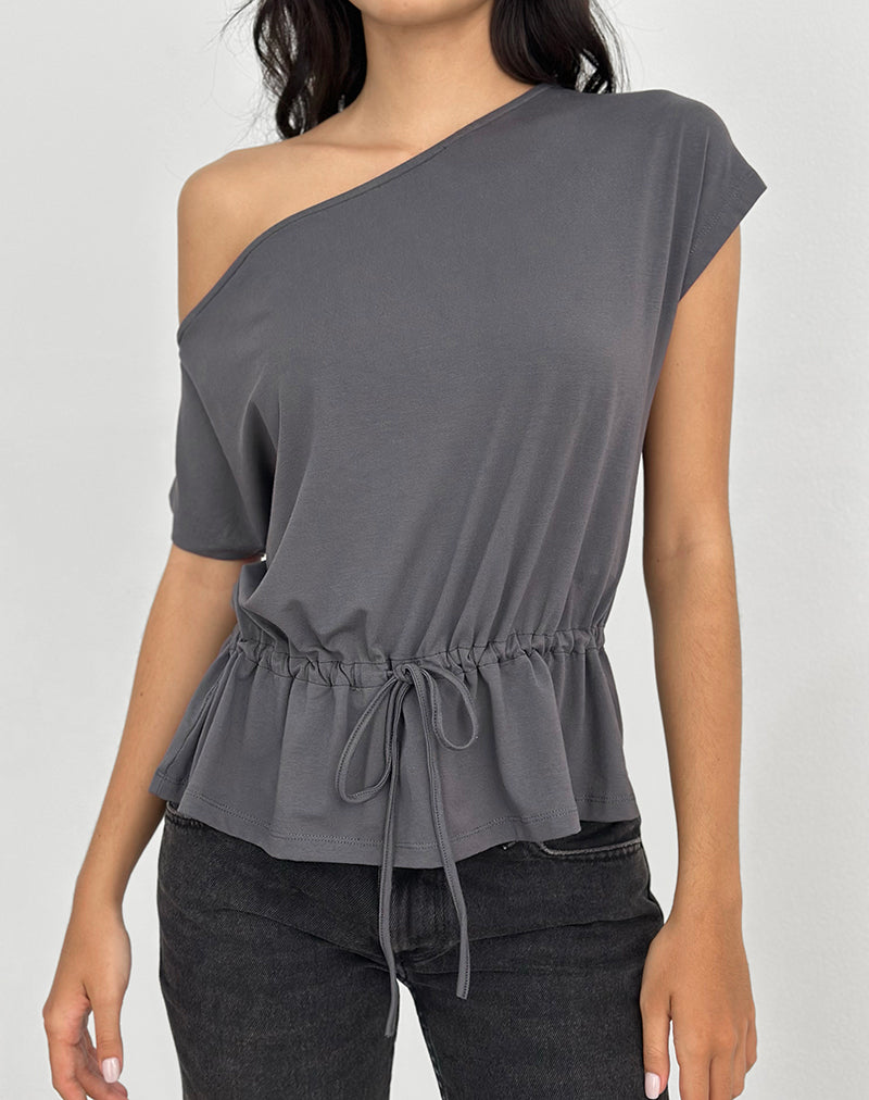 Sika One Shoulder Top in Charcoal Grey with Tie Belt