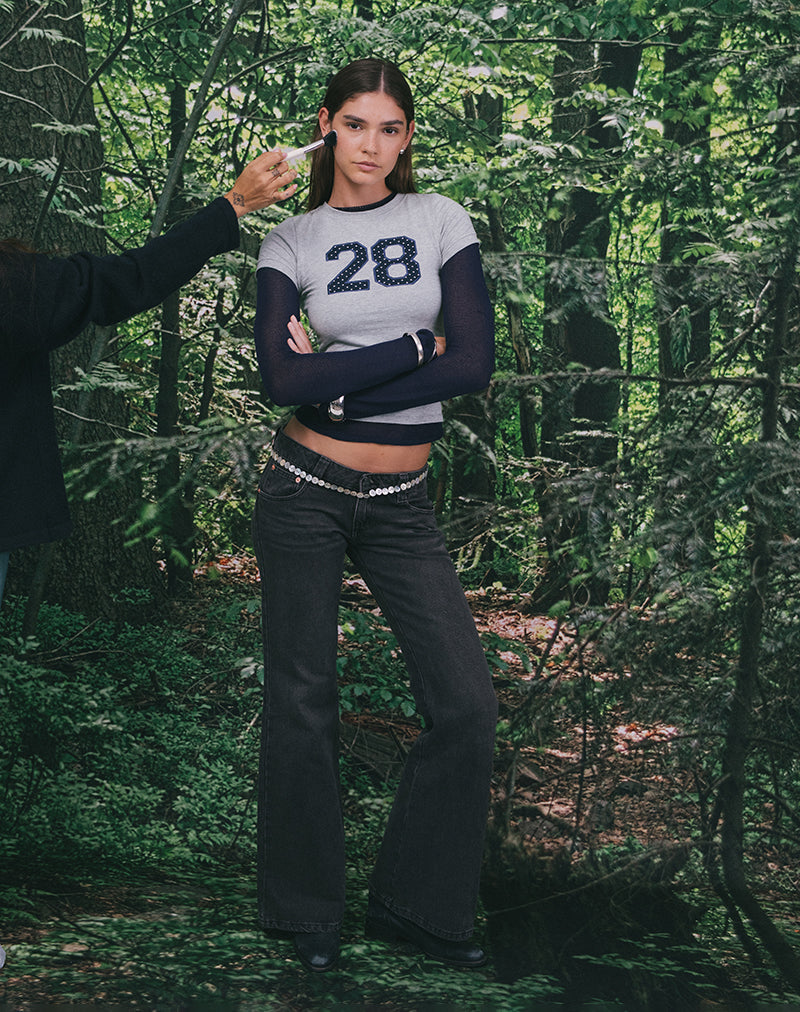 Sutin Tee in Grey Marl with Polka Embroidery