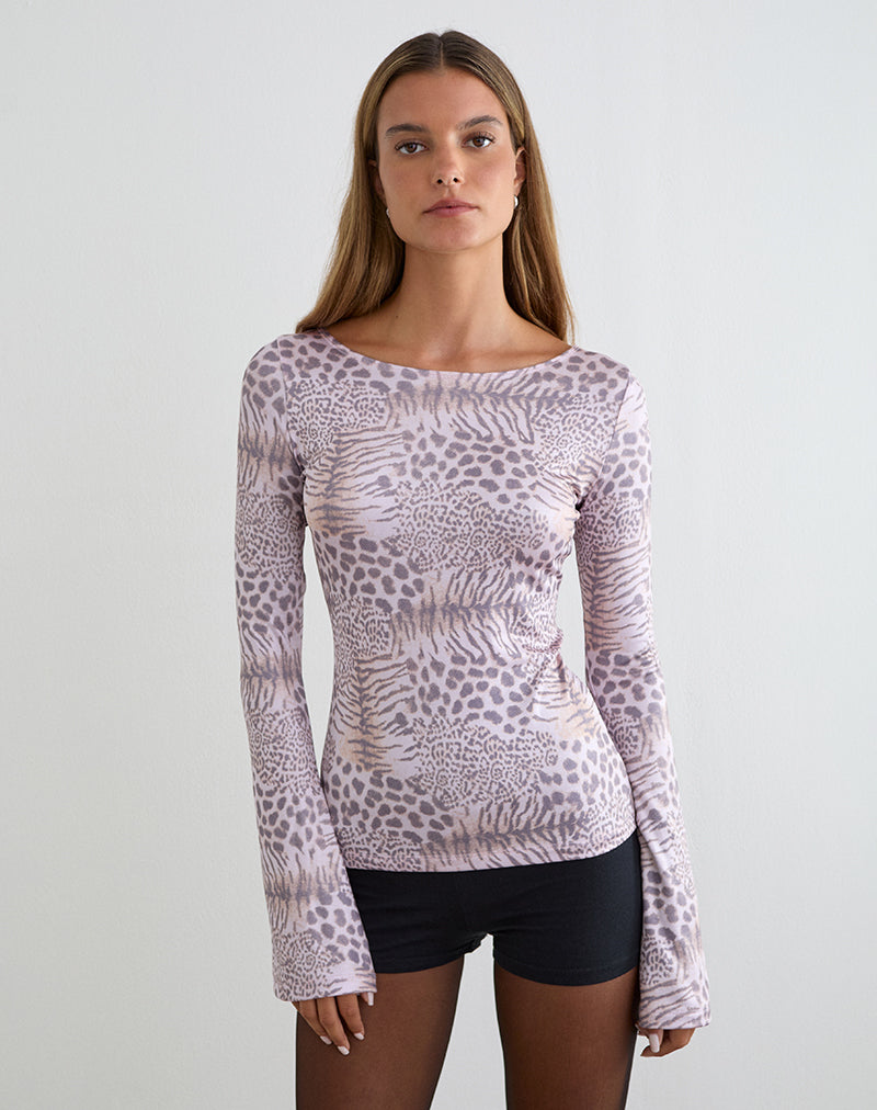 Talindra Long Sleeve Top in Leopard Jersey Lilac