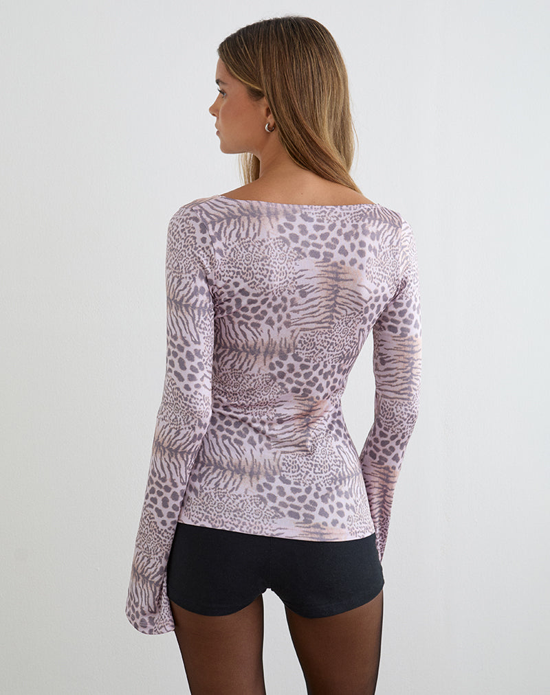 Talindra Long Sleeve Top in Leopard Jersey Lilac