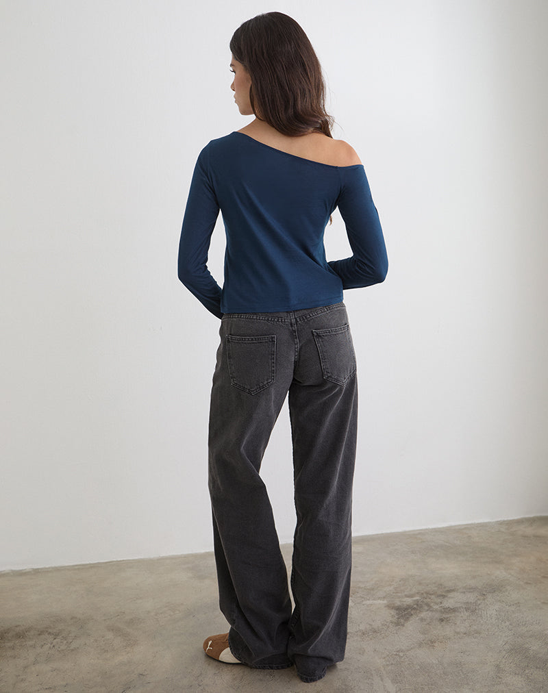 Tole Asymmetric Button Up Top in Tissue Jersey Dark Navy