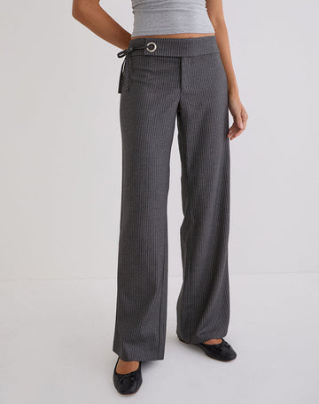 Tova Tie Tailoring Trousers in Pinstripe Grey