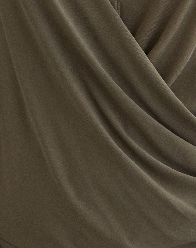 Tricia Plunge Drape Top in Cupro Khaki