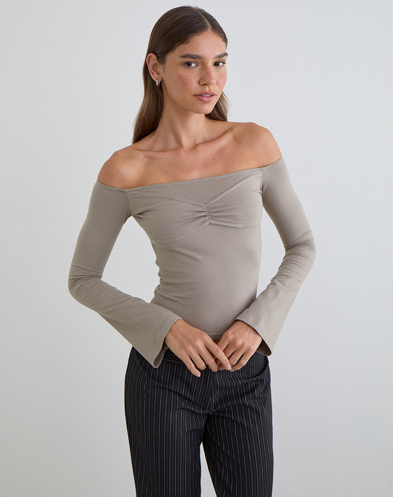 Ursuly Long Sleeve Bardot Top in Moon Rock