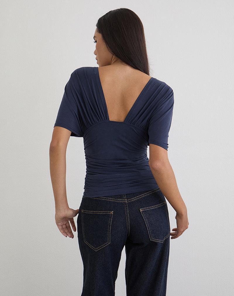 Vernia Plunge Batwing Top in Cupro Navy