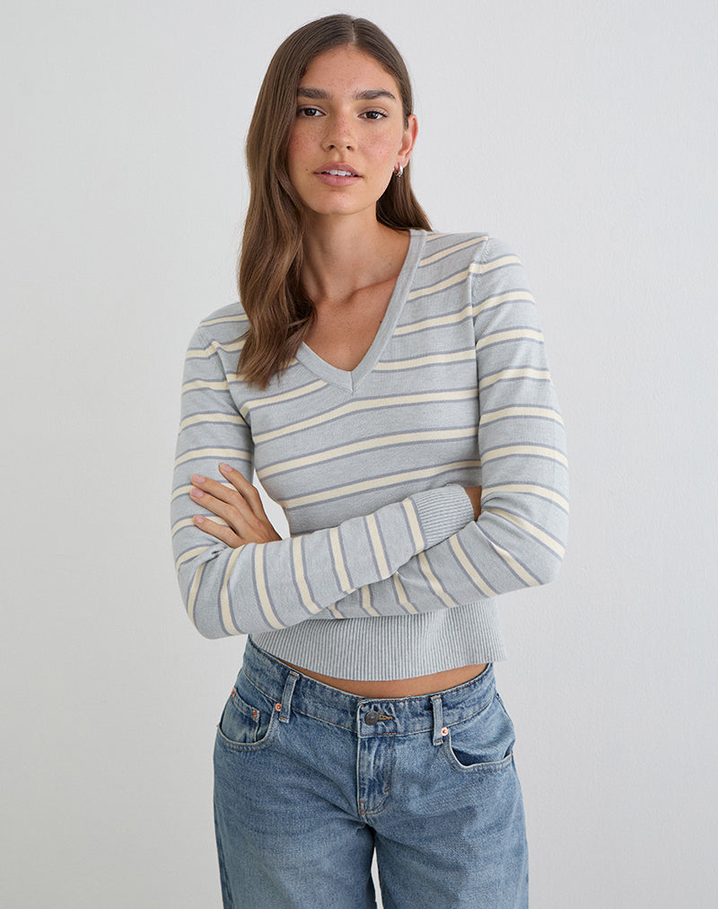 Yasra Jumper in Stripe Knit Cream Grey