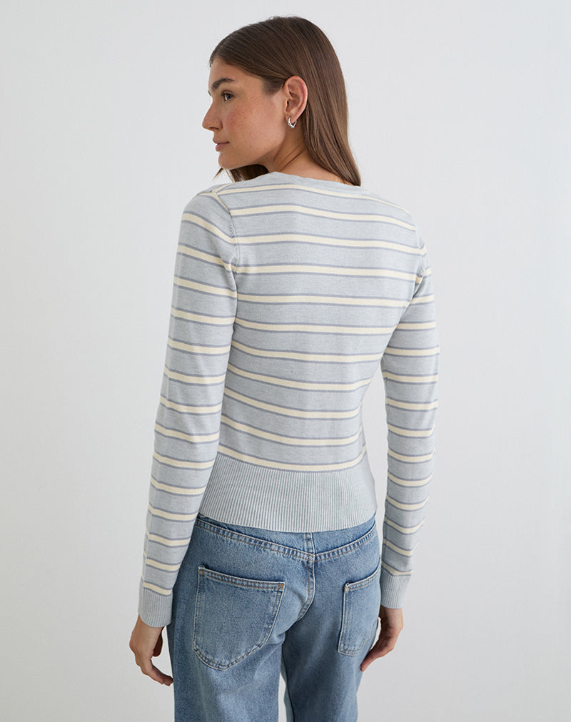 Yasra Jumper in Stripe Knit Cream Grey