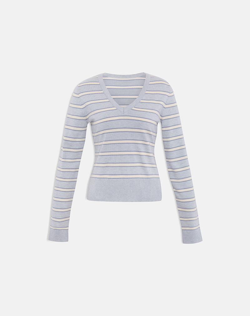 Yasra Jumper in Stripe Knit Cream Grey