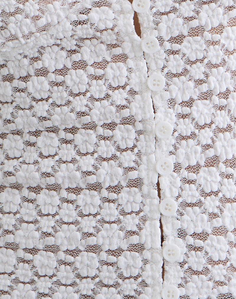 Yeslin V-Neck Button Up Top in Lace White