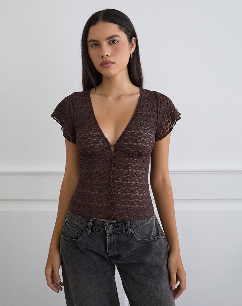 Yeslin V-Neck Button Up Top in Dark Plum