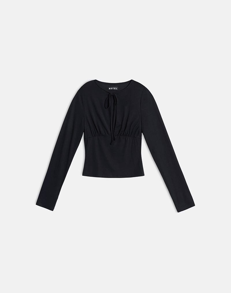 Yubin Keyhole Long Sleeve Top in Cupro Black